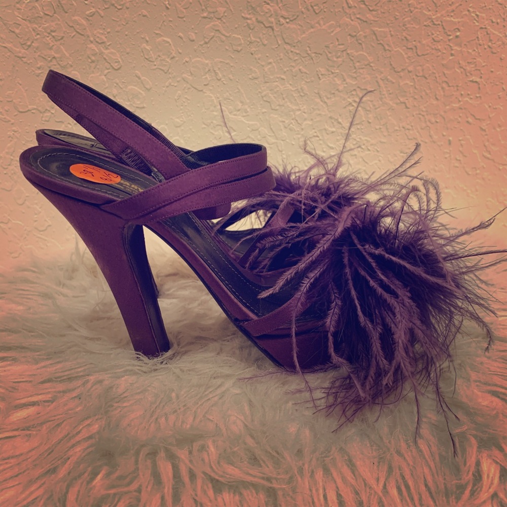 Sonia Rykiel Purple Satin FEATHER Slingback SANDAL